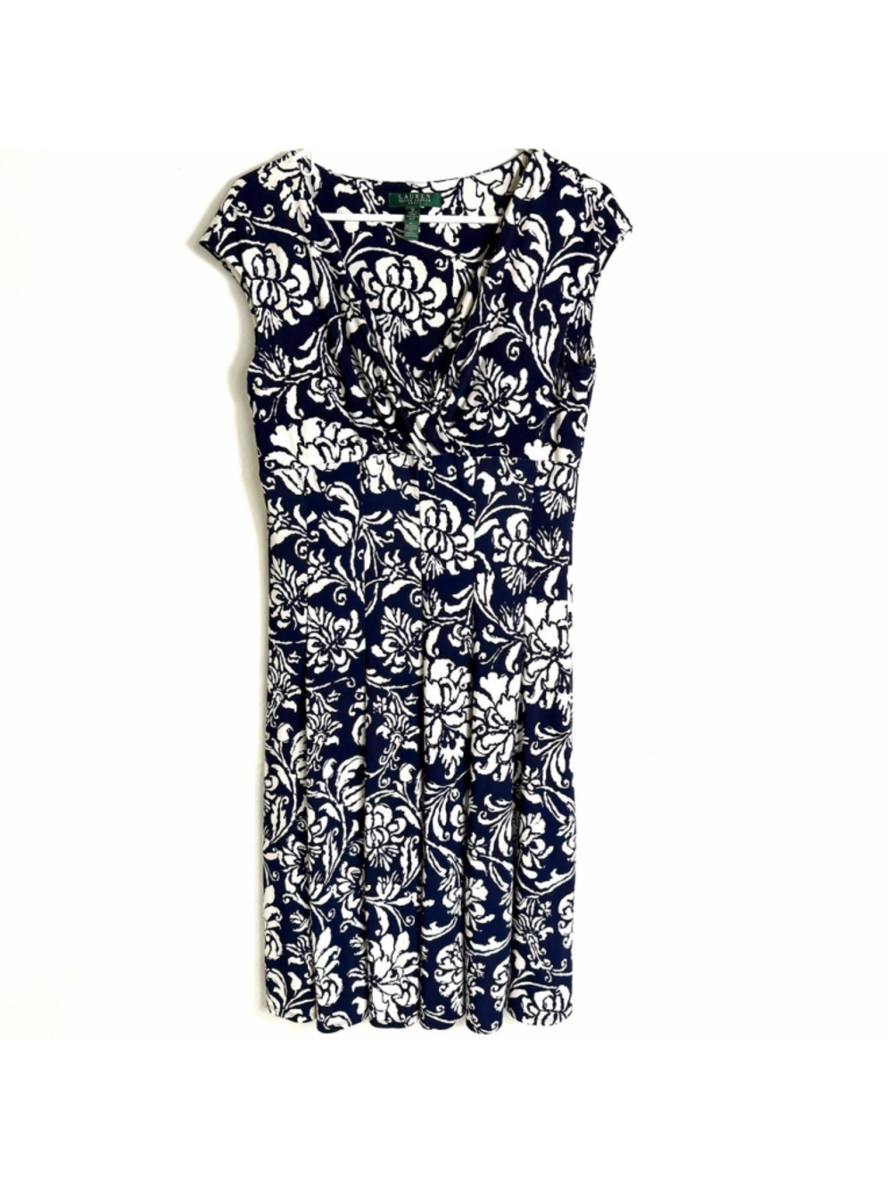 Lauren Ralph Lauren Dress Navy White Floral Womens 10 Fit & Flare Office Career